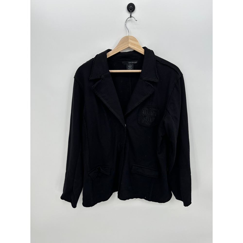 Calvin Klein Jeans Womens 0X Black Raw Edge Cotton Knit Blazer Jacket Grunge